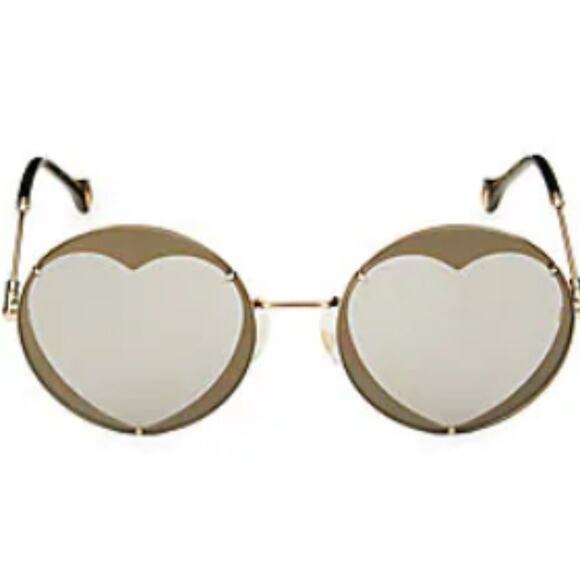 Carolina Herrera 57MM Round Heart Shape Sunglasses Gold - Picture 1 of 8